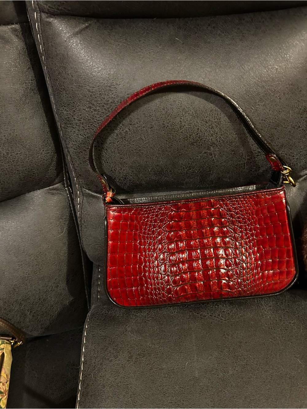 Brahmin Burgundy Croc-Embossed Shoulder Bag - Women